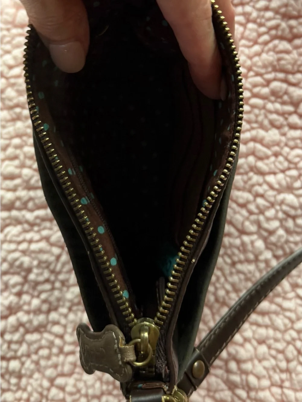 Chala Green Paw Accent Crossbody with Brown Strap and Teal Detail
